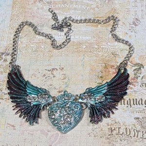 Gypsy Cowgirl Wild Heart Angel Wing Bling Necklace